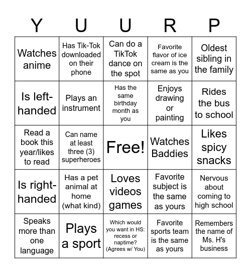 Hi, My Name Is... Bingo Card