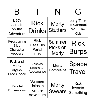 Rick and Morty Bingo Card