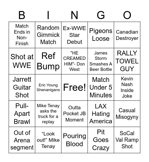TNA 2005-2010 Bingo Card