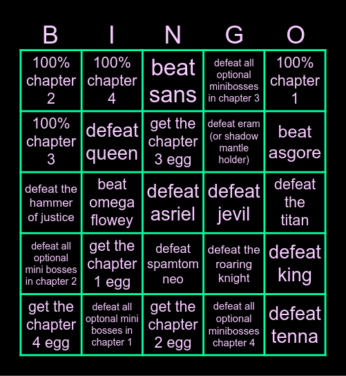 DELTARUNE BINGO Card