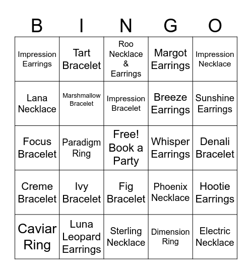 Park Lane Blingo Bingo Card