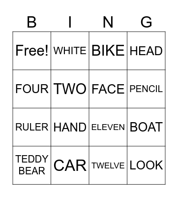 VOCABULARY Bingo Card