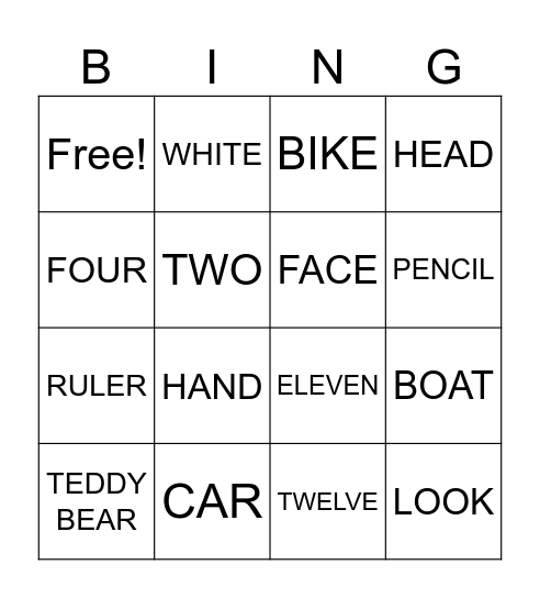 VOCABULARY Bingo Card
