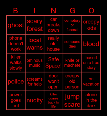 Horror Movie Bingo Card