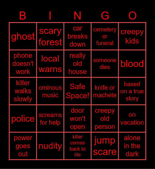 Horror Movie Bingo Card