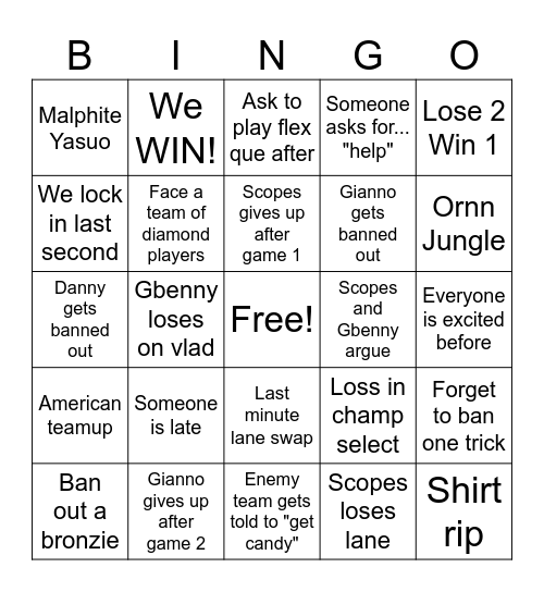 Clash Night bingo Card