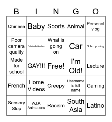 Obscure Youtube Videos Bingo Card
