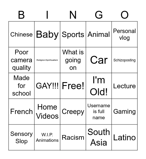 Obscure Youtube Videos Bingo Card