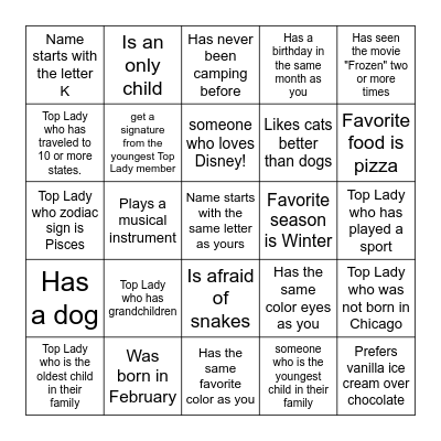Human Scavenger Hunt! Find someone who... Bingo Card