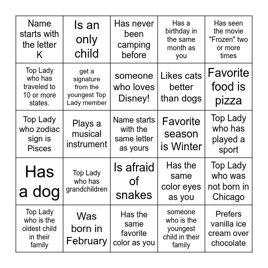 Human Scavenger Hunt! Find someone who... Bingo Card