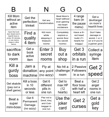 Isaac repentance bingo Card