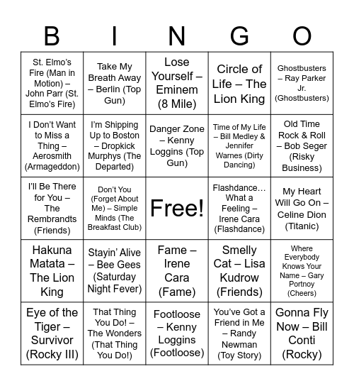 Movie Magic & TV Themes Bingo Card