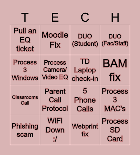 Fix It, Mark it, Win! Bingo Card
