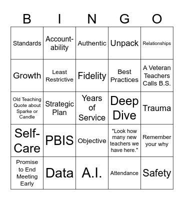 Back to School Bingo Card