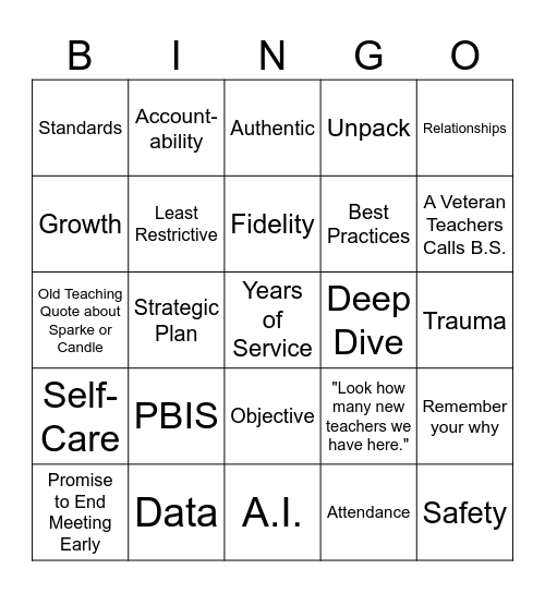 Back to School Bingo Card