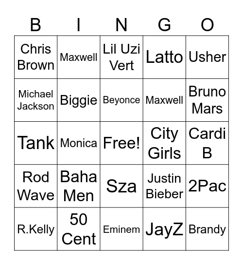 Song Bingo Card