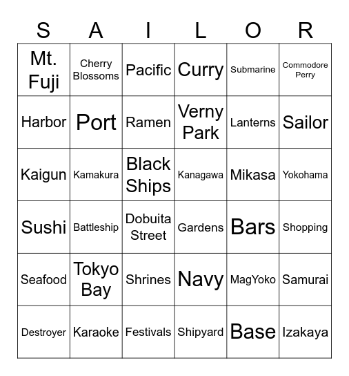 Yokosuka Bingo Card