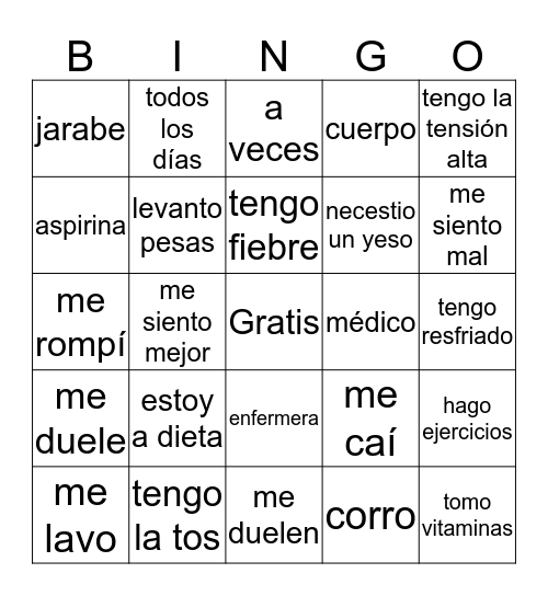Cuerpo Bingo Card