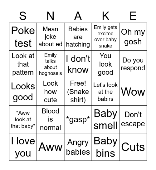 Snake discovery egg hatching Bingo Card