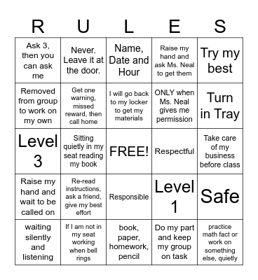 Classroom Rules, Expectations, & Procedures Bingo Card