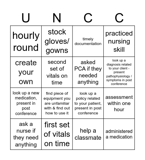 Clinical Bingo Card