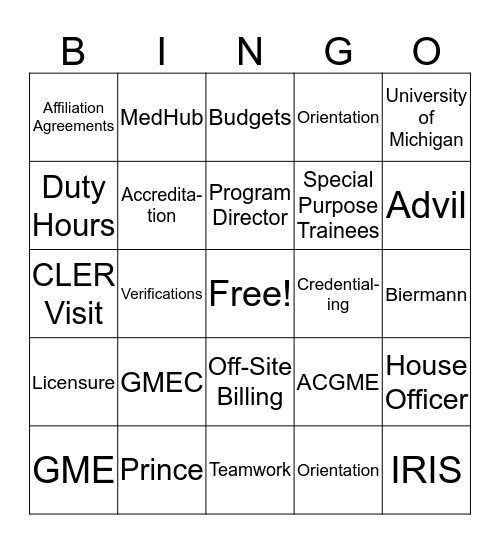 GME Holiday Bingo! Bingo Card