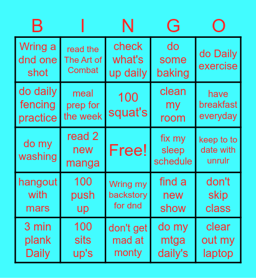GOAL BINGO Card