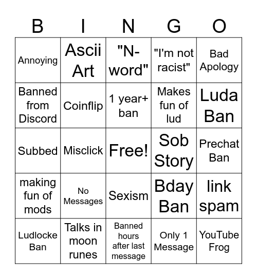 Ludwig Unban Form Bingo Card