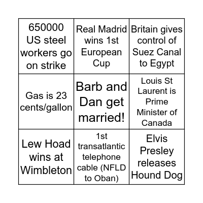50th Anniversary! Bingo Card