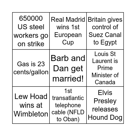 50th Anniversary! Bingo Card