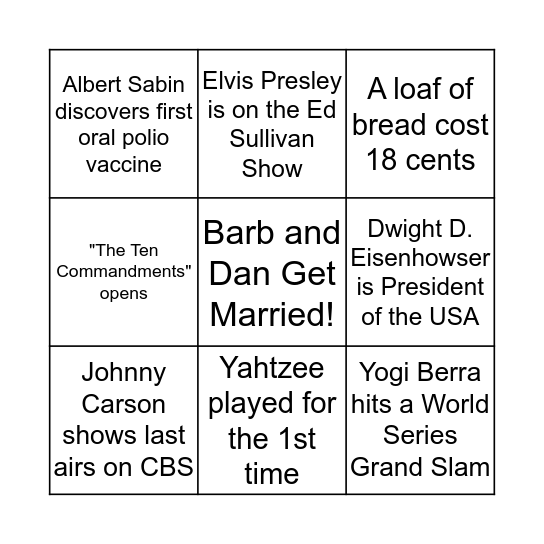 50th Anniversary! Bingo Card