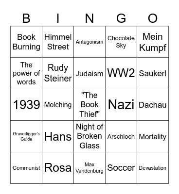 The Book Thief Bingo Card