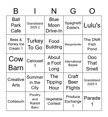 STATE FAIR 16 BAR Bingo Card