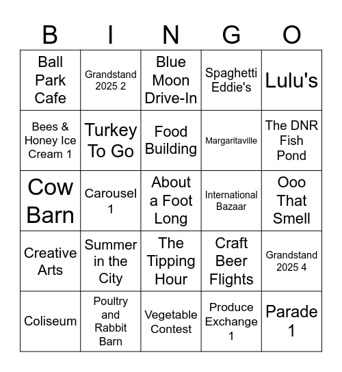 STATE FAIR 16 BAR Bingo Card