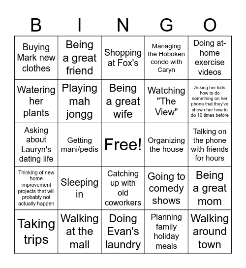 Susan's Retirement Bingo Card