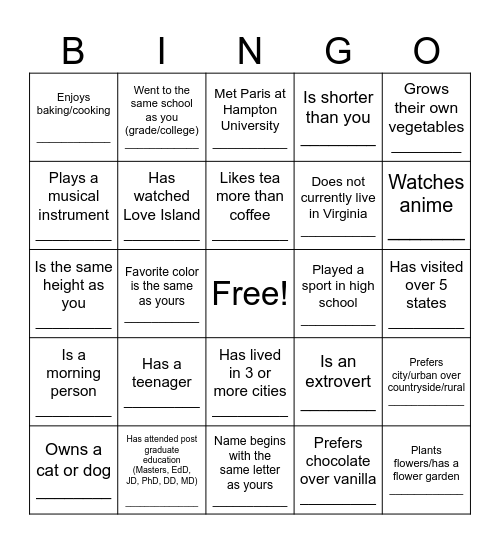 Untitled Bingo Card