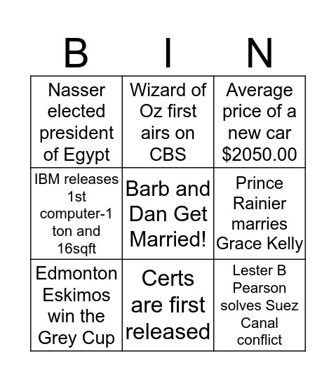 50th Anniversary! Bingo Card