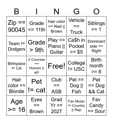 APCSP Boolean Bingo Card