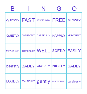 Adverbs of Manner Bingo Card