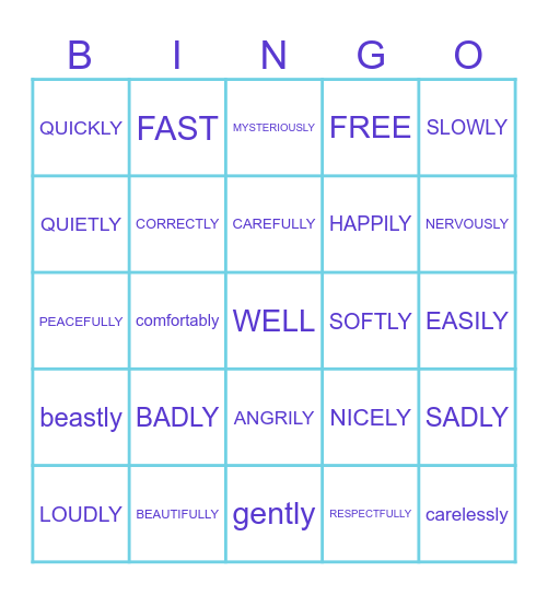 Adverbs of Manner Bingo Card