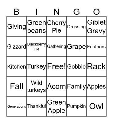 Thanksgiving Bingo Card