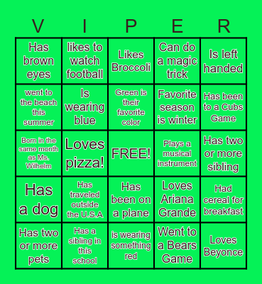Find Someone In Class Who............ Bingo Card