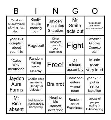 Day at Oxley Bingo Card