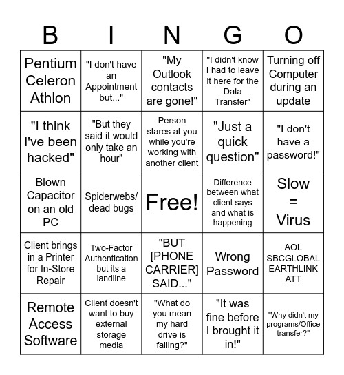 Precinct Bingo Card