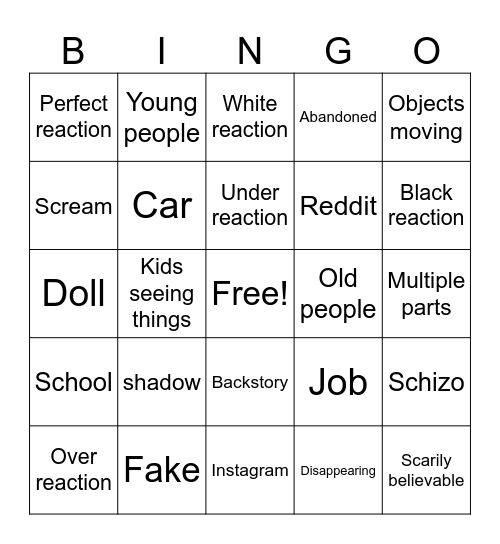 horror Bingo Card