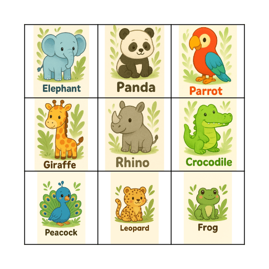 Animal Bingo Card