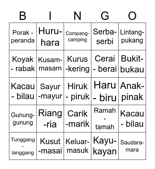 Kata Ganda Bingo Card