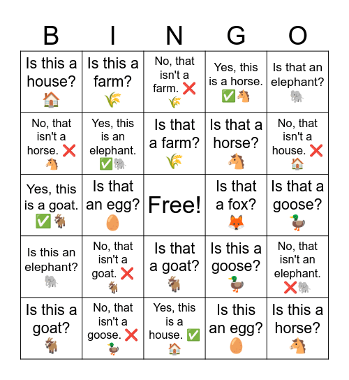 B1 L6 Is this a horse? 🐴 Bingo Card