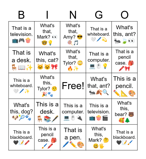 B1 L4 What's this, Amy? 😮🌟🎀 Bingo Card