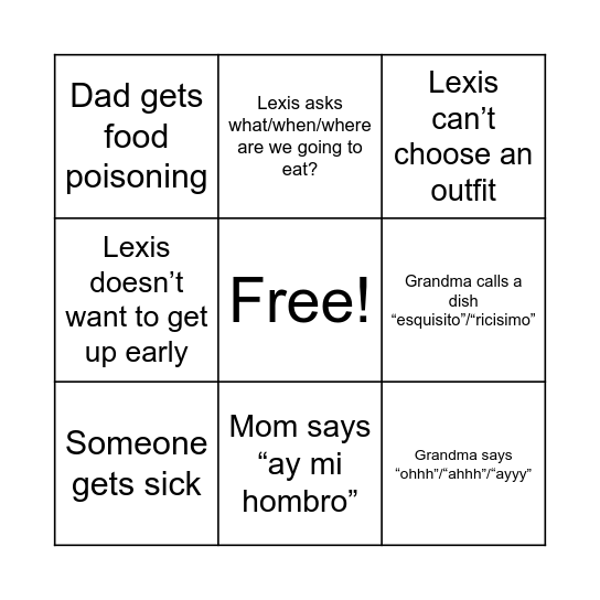 BLATTER FAMILY BINGO Card